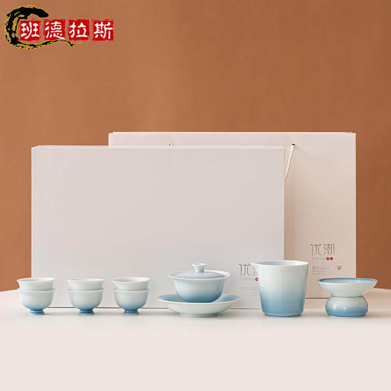 德化白瓷茶具套装家用盖碗功夫茶具整套客厅办公室陶瓷商务礼品