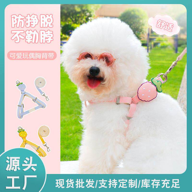 亚马逊狗狗牵引绳胸背中小型狗绳可爱草莓猫咪狗狗牵引绳宠物用品