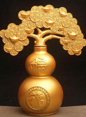 葫芦摆件装饰品新中式桌面发财树招财摆件茶桌桌面客厅工艺品礼品
