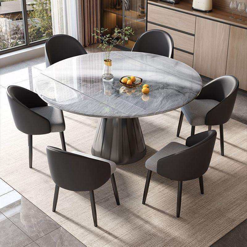 意式天然微晶石可伸缩旋转餐桌家用意式轻奢圆桌可折叠圆形小户型