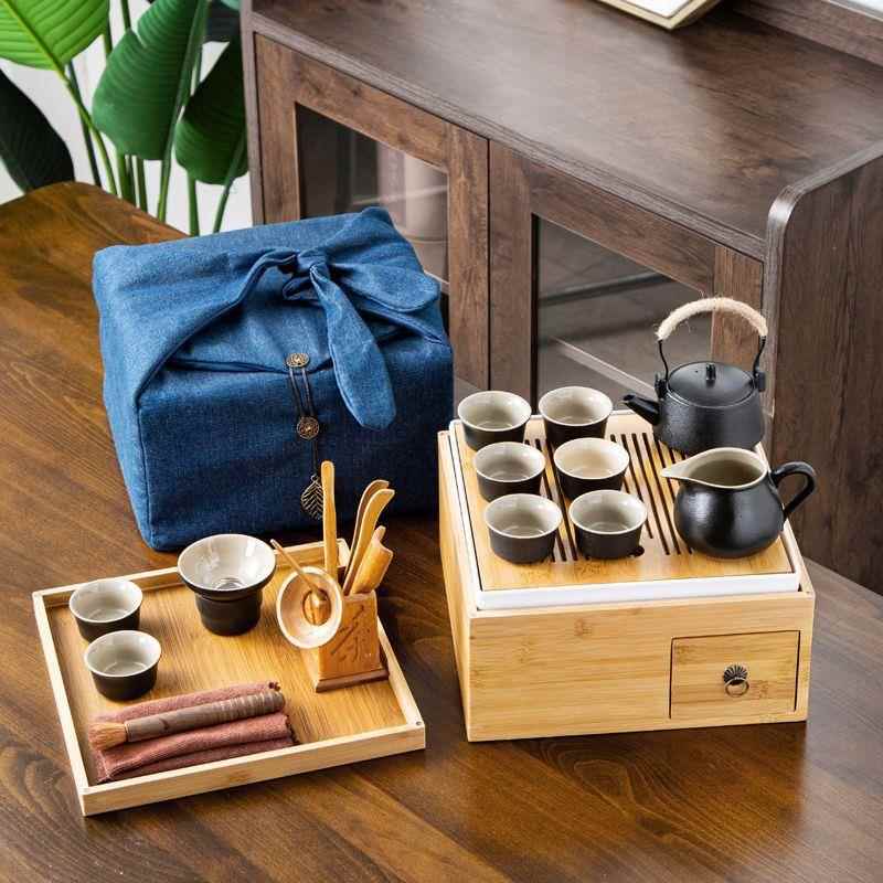 具纳盒一体简约车便捷载旅行家庭竹制茶盘TPX干泡台整套茶具收一