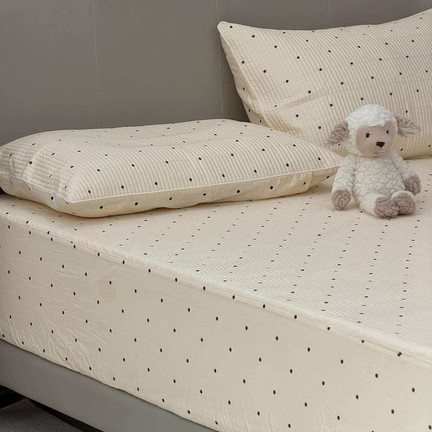 纯色波点加厚纯棉夹棉床笠单件全棉床罩席梦思床垫套保护罩三件套