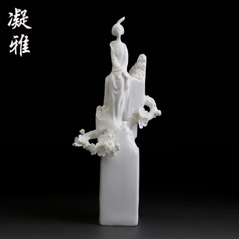 凝雅德化瓷雕林彬彬喜上眉梢仕女雕塑擺件創(chuàng)意陶瓷家居裝飾禮品