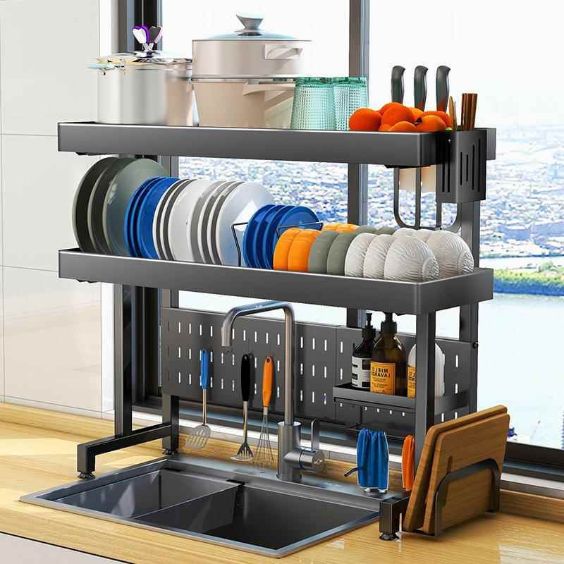 不功锈钢水槽置碗物架厨房筷碟子沥水IYS收纳架可伸面缩双层多能