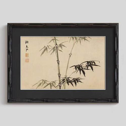墨竹幽兰》法式复古中国风客厅装饰画东方禅意新中式卧室书房挂画