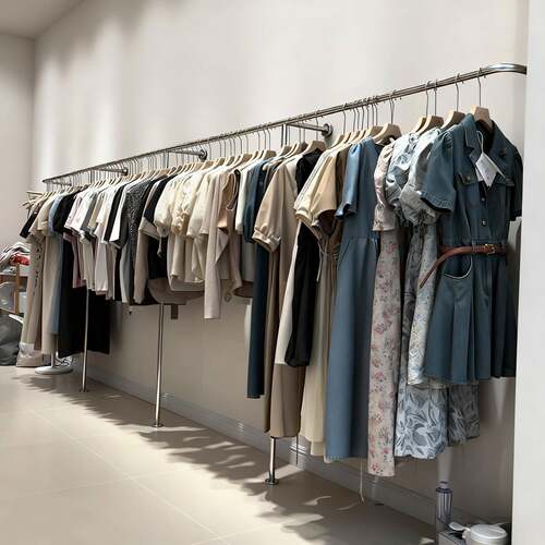 服装店展示架不锈钢挂衣架女装店上墙落地货架拉丝银色简约挂衣杆