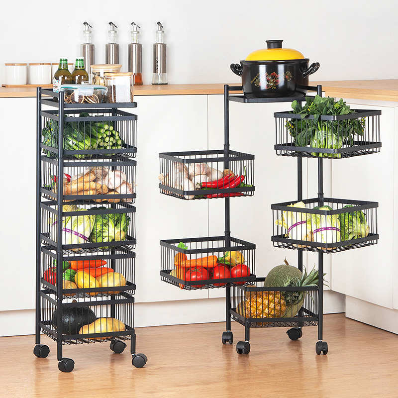 厂家批发厨房旋转收纳置物架家用落地多层菜篮子多功能放果蔬菜专
