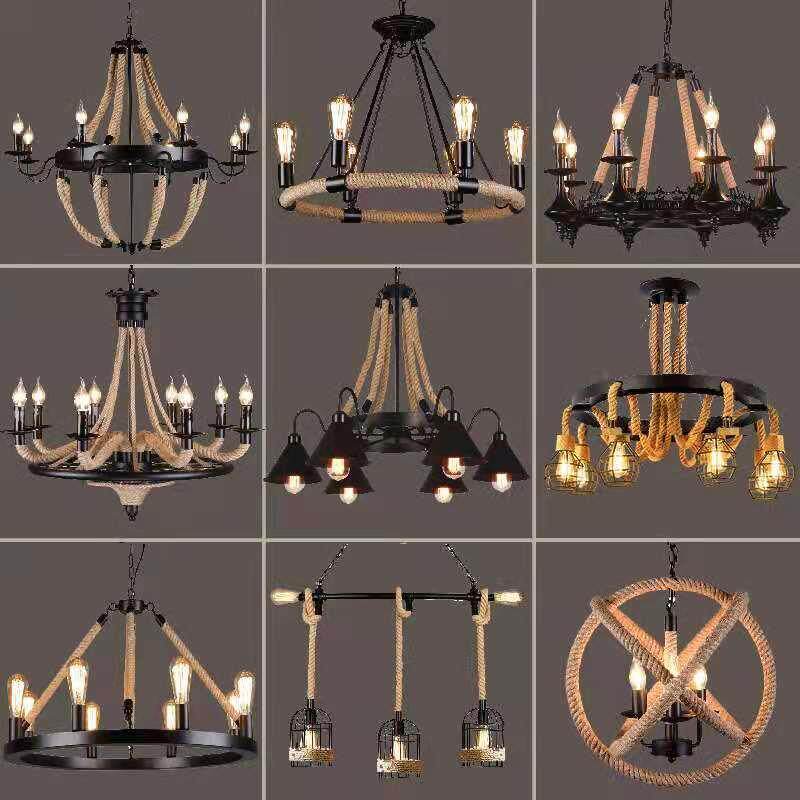 跨境美式复古工业风麻绳灯北欧餐吊灯服装店酒吧个性咖啡怀旧灯饰