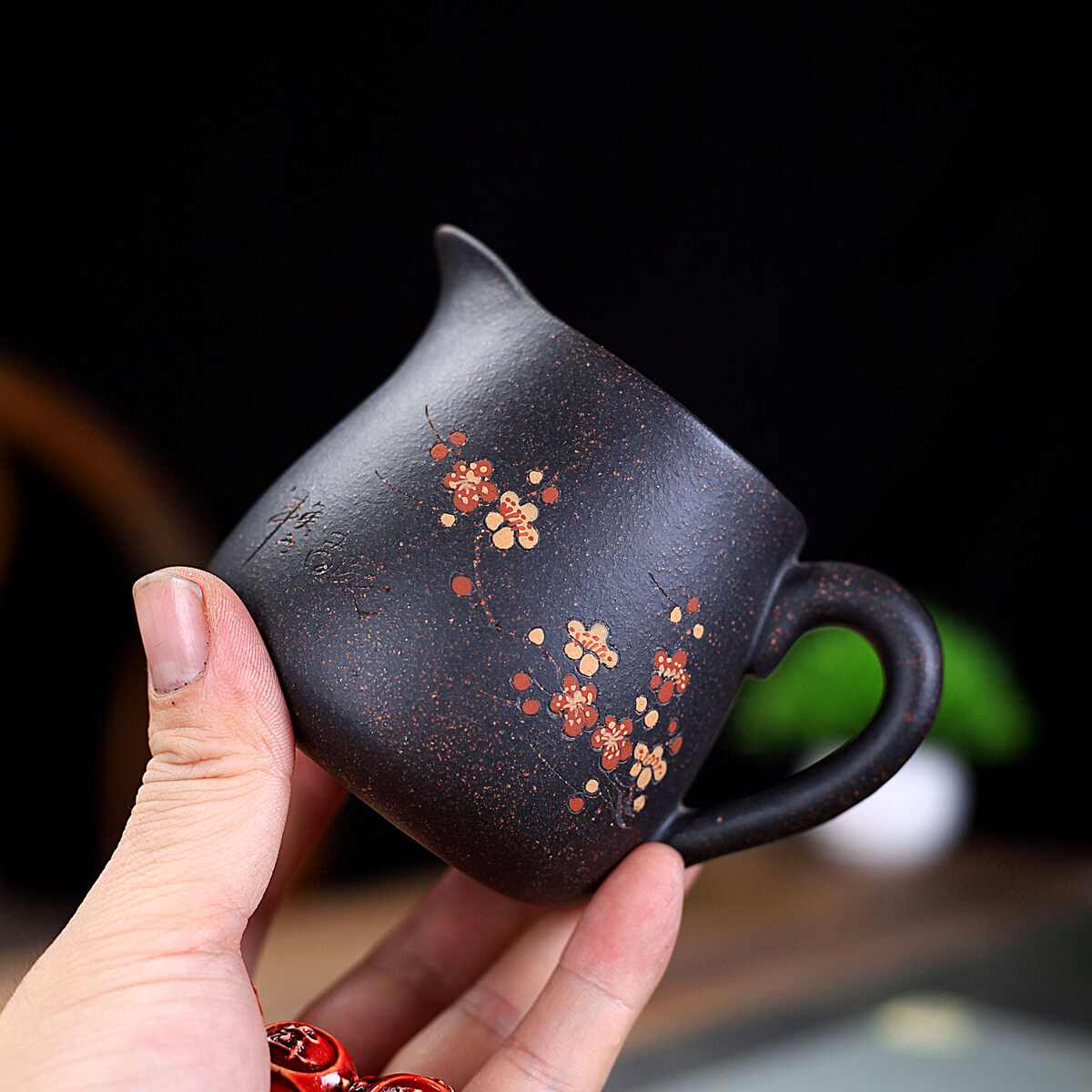 宜兴原矿紫砂公杯分茶器黑金砂茶海茶具泥绘凝香公道杯