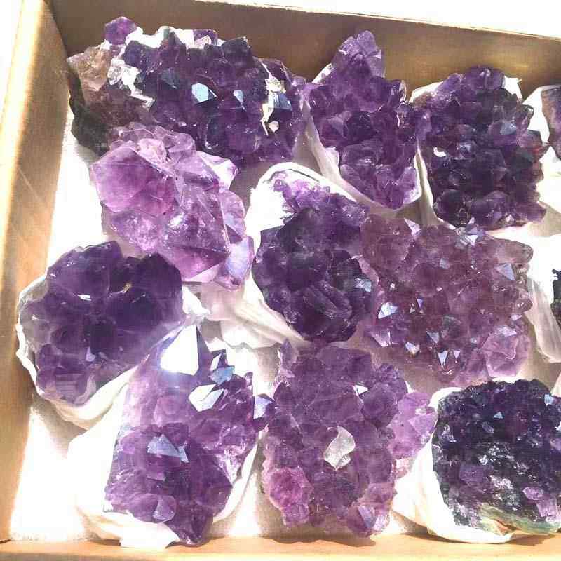 天紫晶洞块紫水晶簇碎片一盒然紫水晶原石78023一起批家居件摆件