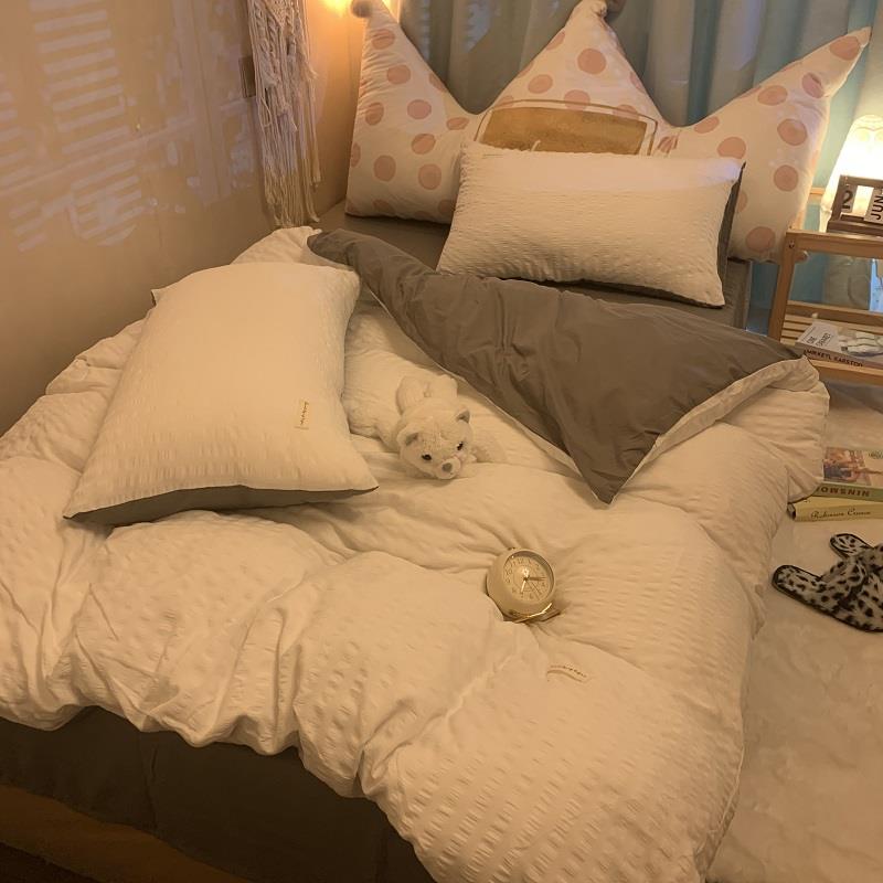 正品韩式小清浅被蓝色泡新贴标套纯色床单泡四件套学生宿舍床上三