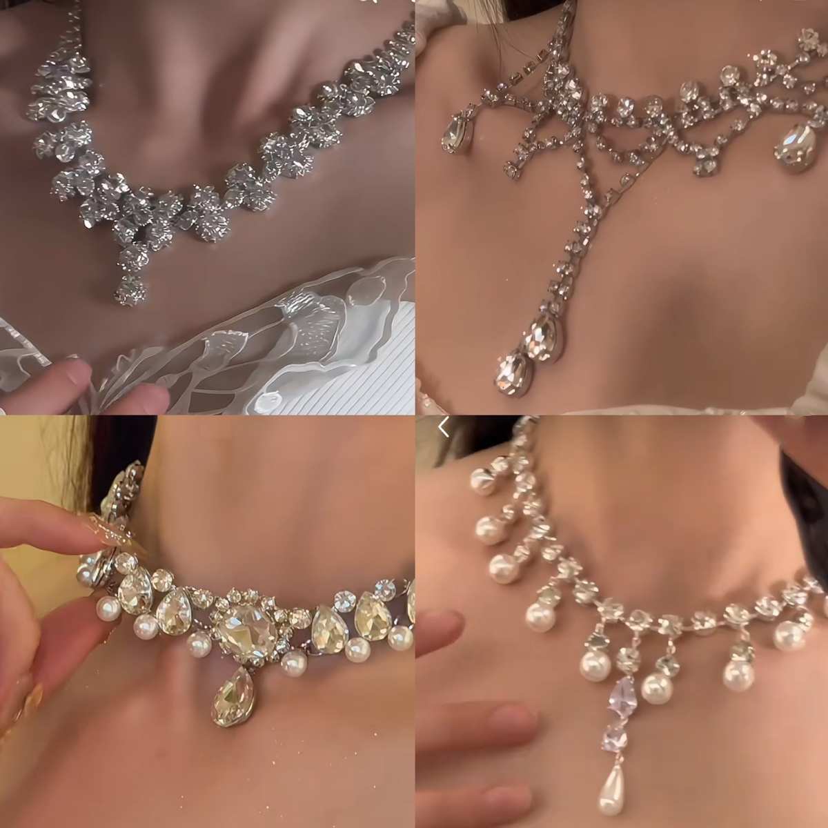 镶钻花朵水滴吊坠珍珠项链女小众时尚设计锁骨链百搭气质轻奢饰品