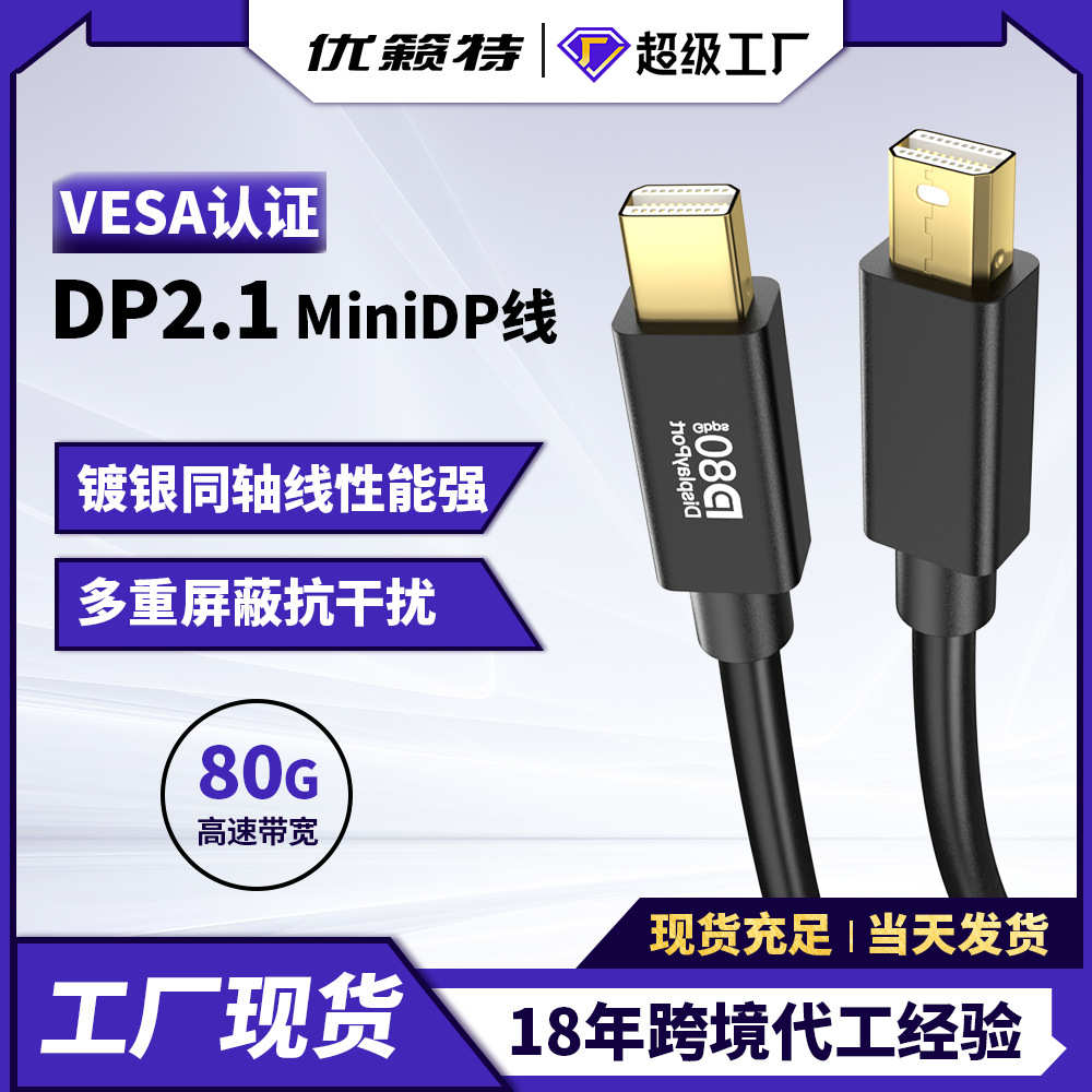 现货minidp2.1连接线迷你dp16K超清转换线笔记本电脑音视频线