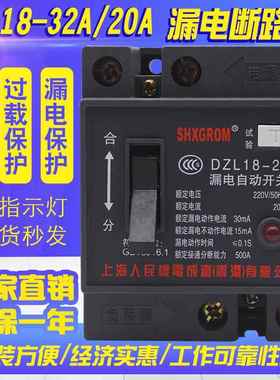 DZL18-32A20A家用漏电保护器断路器空气开关单相220V2P漏保防触电