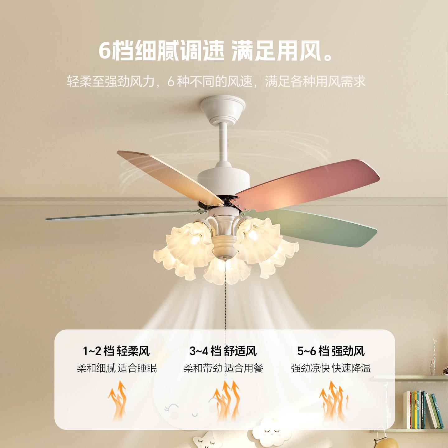 02灯5新款法厅式中古风客2风扇创意美式复古餐厅饭厅一体静497音