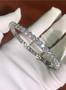 正品卓蝶圈珠宝 纯镀1银8K白金钻石手镯钻群镶满手镯情侣纯银仿手