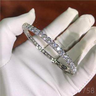 正品卓蝶圈珠宝 纯镀1银8K白金钻石手镯钻群镶满手镯情侣纯银仿手