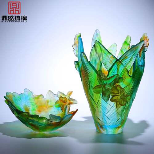 淄博琉璃剑兰花瓶果盘摆件大号高颜值艺术品软装装饰乔迁新居礼物