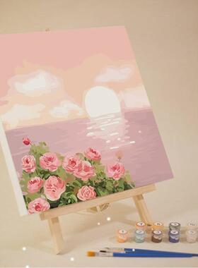 1 Set Frame Painting By Numbers Kits Abstract Sunset Landsca