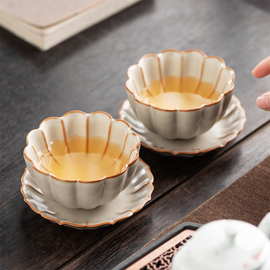 高端汝窑茶杯主人杯品茶杯茶碗茶家用功夫茶具单个待客茶水杯杯垫