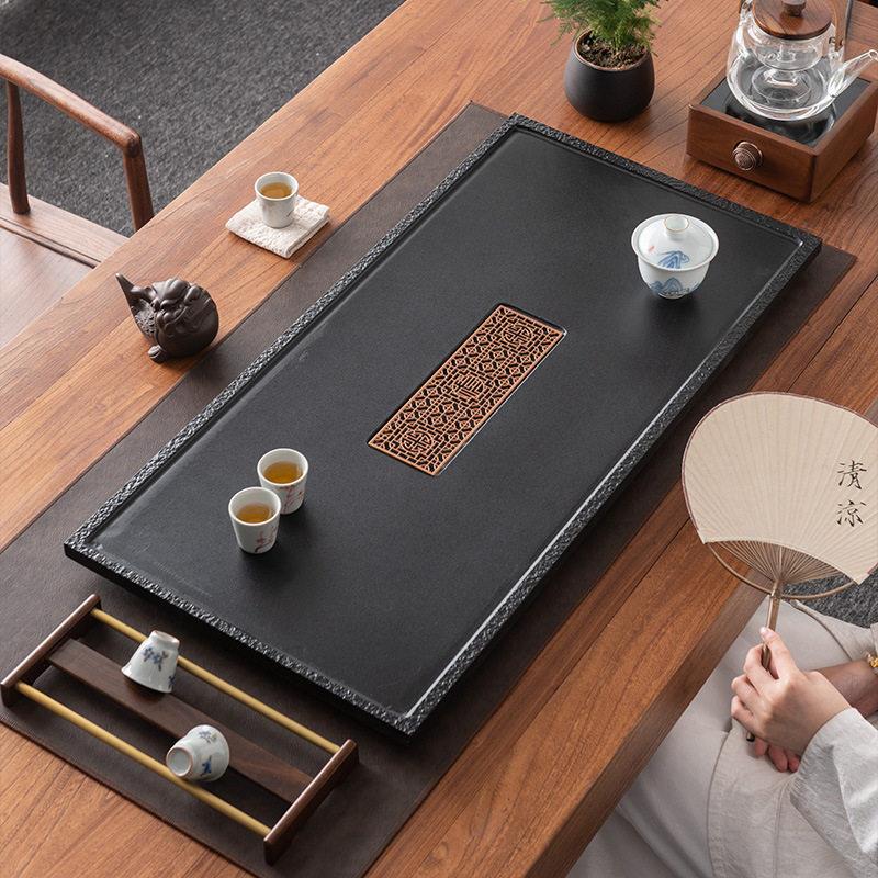 天然乌金石茶盘家用简约茶具石材茶海大号黑金石头茶台功夫茶具托