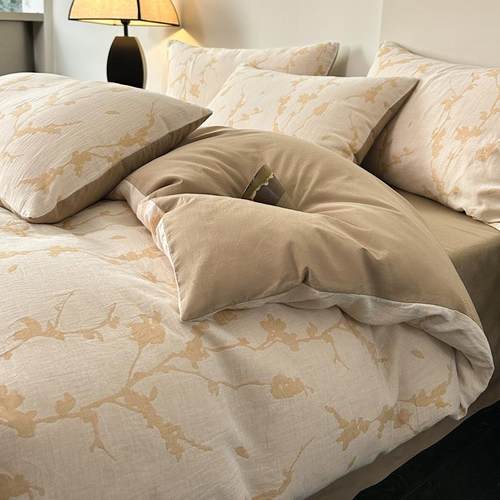 复古提花全棉双层纱色织四件套纯棉床单被套1.51.8床笠单人三件套