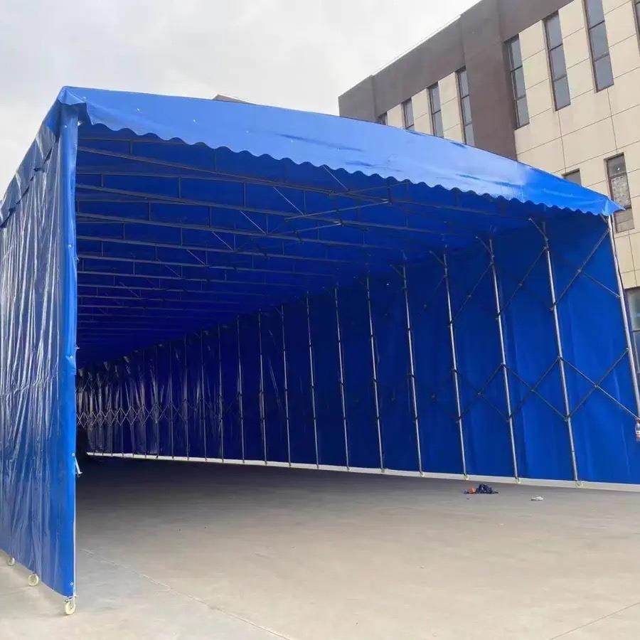 武汉工厂轨道电动伸缩雨棚悬空架空型推拉棚移动折叠活动仓库雨篷