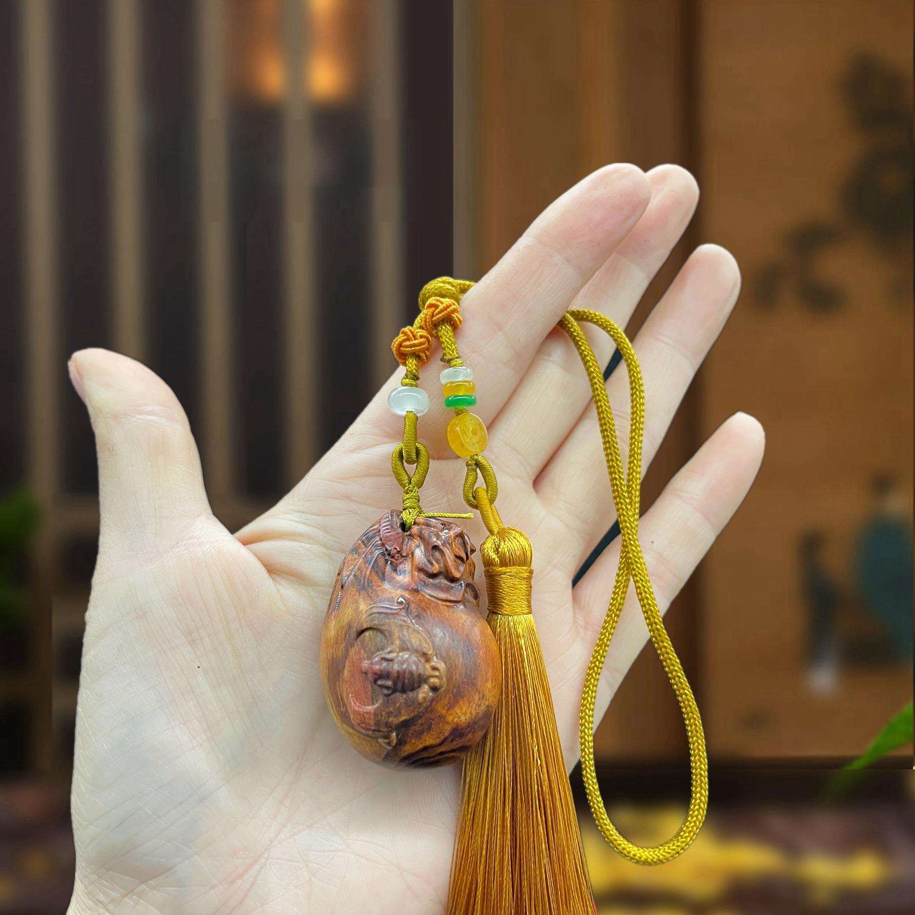 海南黄花梨手把件钱袋子福袋代代有钱盘玩工艺品男士文玩把件