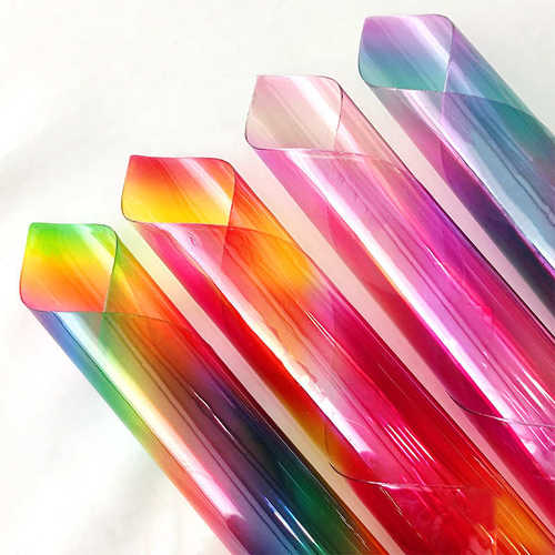 40手袋丝厂家直销膜 薄膜包装材料防水七彩彩虹渐变色印透明箱tpu