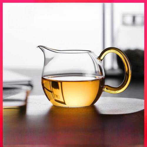 和旗公道杯手工耐高温茶分配器茶海和茶具男杯玻璃水晶色长蓝茶海