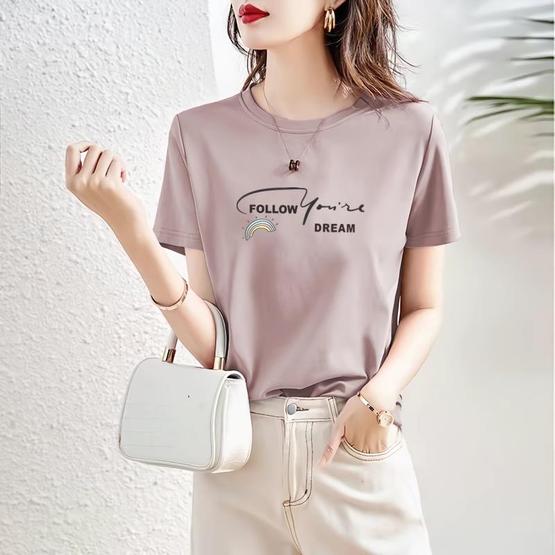 高端纯棉夏装印花T恤短袖女新款韩版宽松减龄显瘦百搭洋派上衣薄