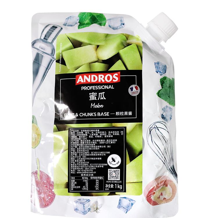 Andros安德鲁蜜瓜颗粒果酱1kg条酱粒酱 蜜瓜果酱果蓉 冰沙饮料酱 粮油调味/速食/干货/烘焙 果酱/鲜花酱/甜味酱 原图主图