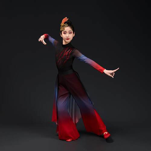新款儿童象服行舞蹈服装九州同剑舞汉女童中王国演风爵士舞扇子舞