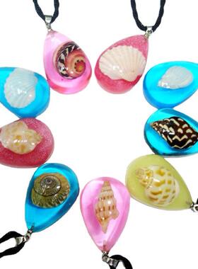 艾薇天然海螺琥珀项链不掉色地摊热销贝壳吊坠饰品水晶链条镀金