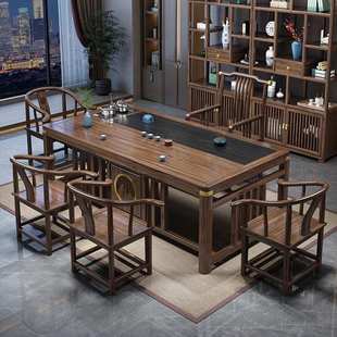 新中式 茶桌椅组合实木茶桌茶台家用办公阳台一体功夫泡茶几一整套