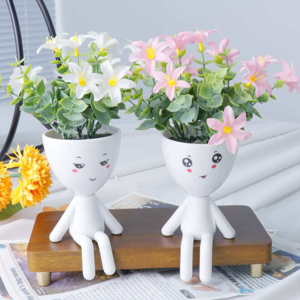 塑料小人仿真花盆栽拍摄道具假绿植盆景家居装饰摆件创意工艺品