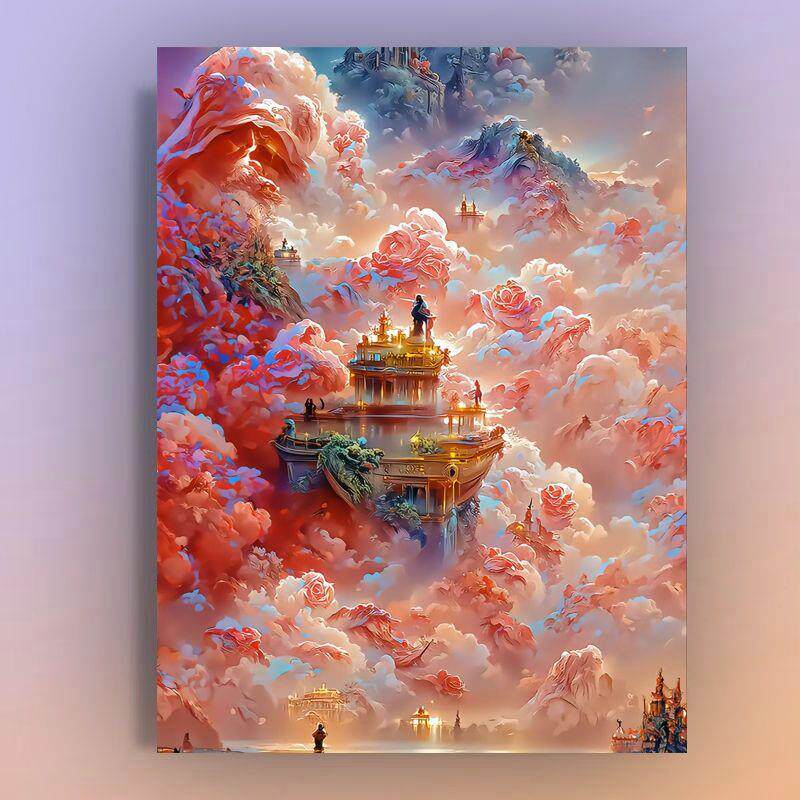 天宫数字油画diy宫廷油彩画仙境唯美客厅涂色炫彩装饰画