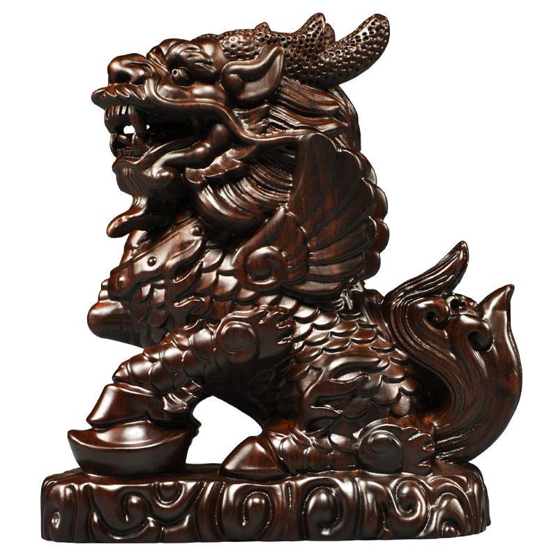 黑檀木雕麒麟摆件红木家居客厅书房公室装饰乔迁开业送礼工艺品