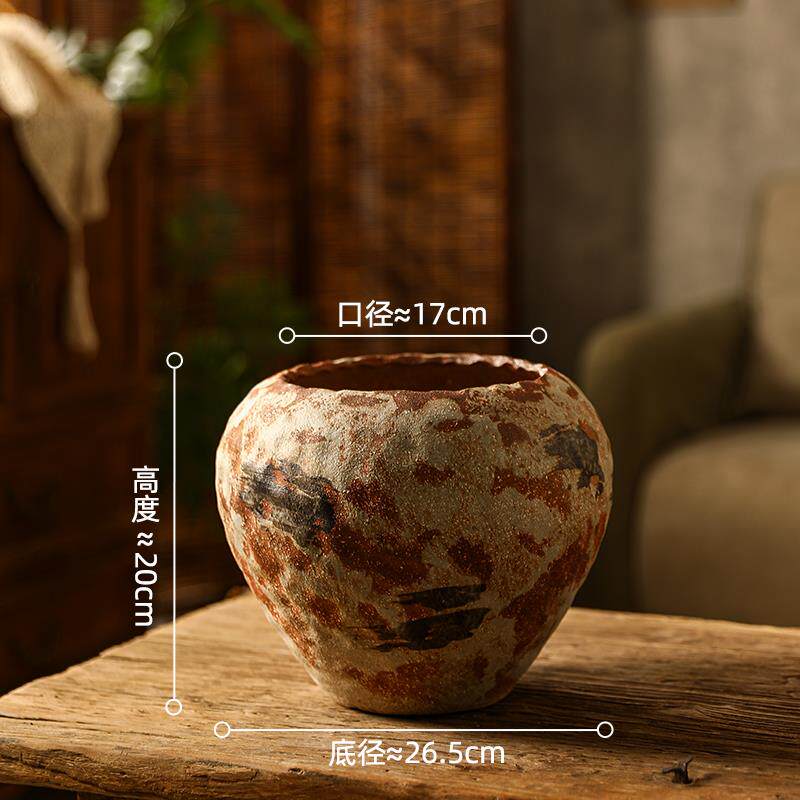 正品景德镇瓷花瓶覆古禅手陶花工做旧捏花器诧寂风釉面大口径盆意