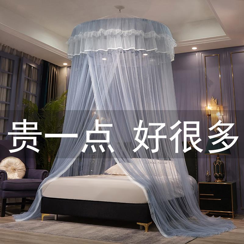 免打孔吊顶圆顶公主风加密蚊帐家用卧室1.8m床2025高级吸顶免安装