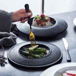 层反口草帽岩盘子陶瓷深沙拉西餐盘盘盘意大利汤盘意面盘酒F77J78