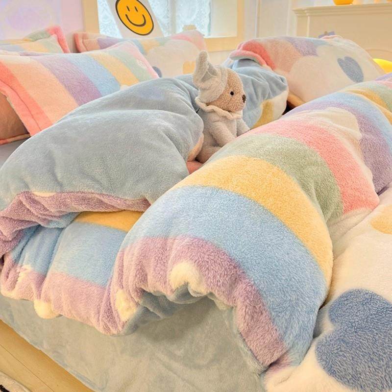 冬季加厚牛奶珊瑚绒被套单件加绒150x200x230法兰绒被罩三四件套