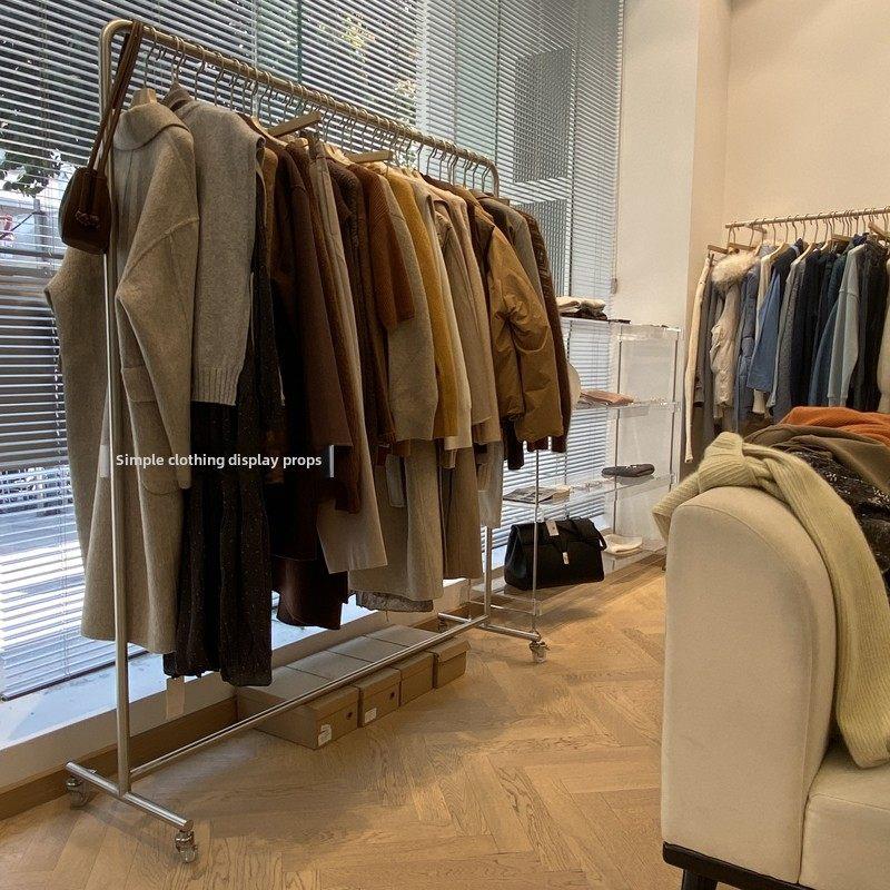 服装商店展示架展示架地板站立妇女的不锈钢货架道具衣架岛衣架