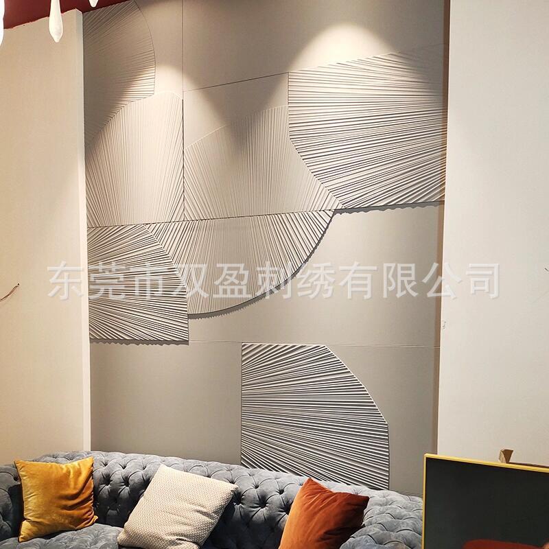 定制地中海风格酒店别墅高挑抖音立体精雕皮雕硬包几何艺术背景墙