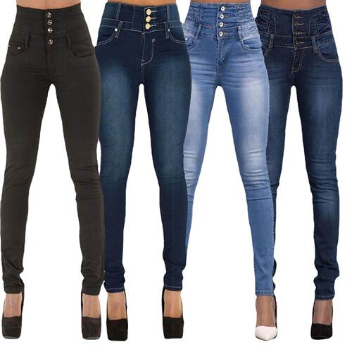 High waisted elastic plus size small leg jeans for