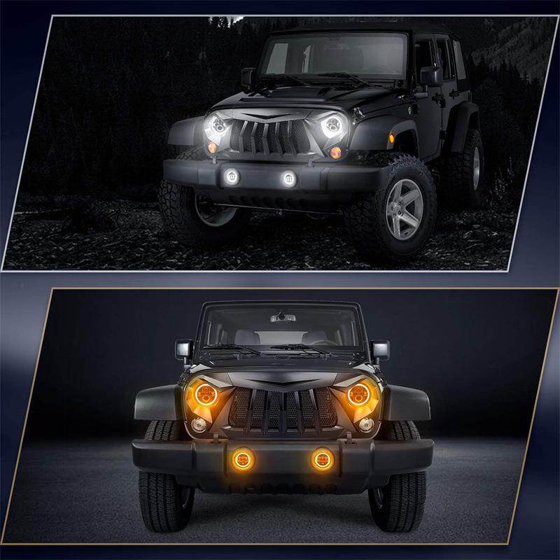 适用07-18JK JKU TJ LJ牧马人白黄7英寸LED大灯+4英寸雾灯组合