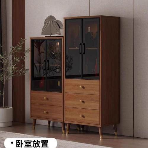 小型餐边柜实玻RYP璃靠墙一体电户视柜储柜物带灯客厅酒柜家用极