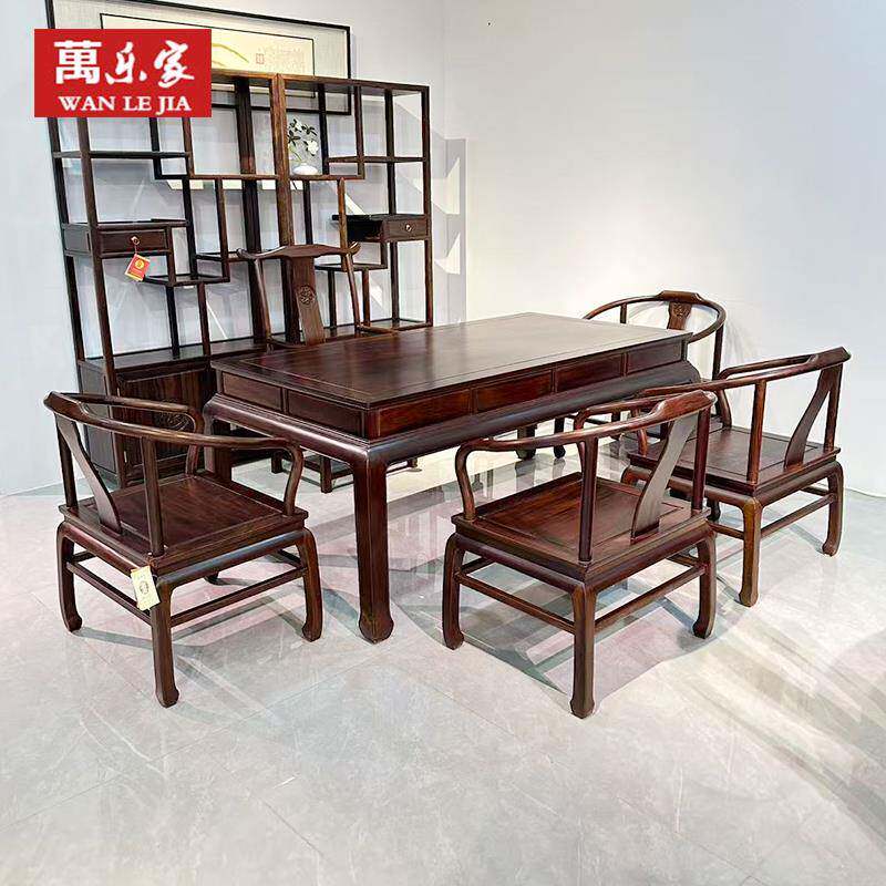 实木红木茶桌椅组合巴西酸枝中式茶台干炮台高端实木一桌五椅