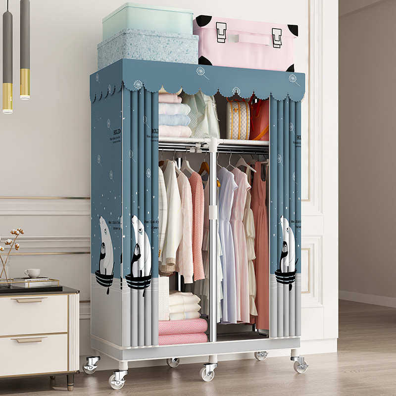 家用密封加固全封闭钢架全布简易加粗柜布拉链钢管牛津布衣柜加厚