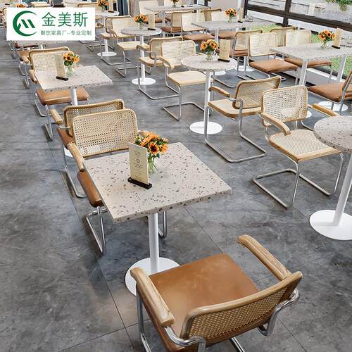 藤编椅咖啡西餐厅桌椅大理石实木面馆餐馆饭店小吃甜品奶茶店椅子